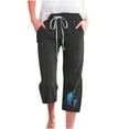 thumbnail image 1 of Capris Pants for Women Linen Drawstring Elastic Waist Straight Leg Cropped Pant with Pockets, 1 of 4