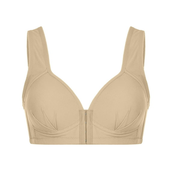 Comfort Bras for Women Wirefree Bra Wire-Free Underwear Pullover Bra Everyday Underwear V-Neck Full-Coverage Bra Feature Hook and Eye Closure Soft Bra Style Y-312 , Beige L