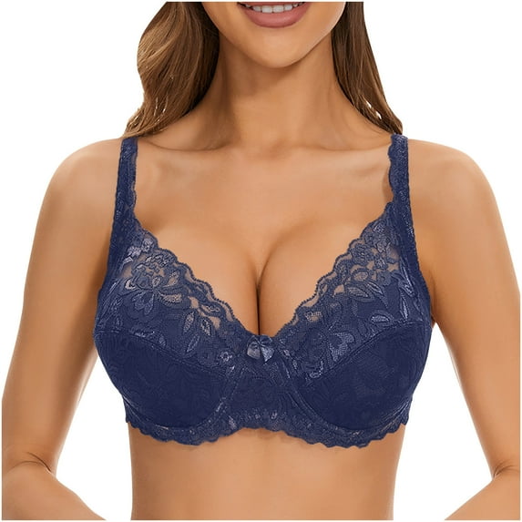 Comfortable Push up Bras for Women No Underwire Bra Feature V-Neck Molded Bra Style W-429 Hook and Eye Closure Comfy Bra Blue-b 95