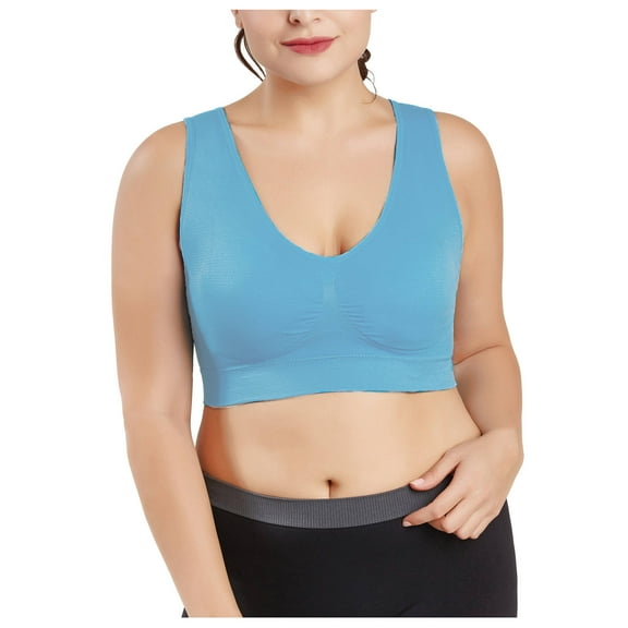 Comfy Bras for Women No Underwire Bra Feature V-Neck Padded Bra Style W-1465 Blue-a XL