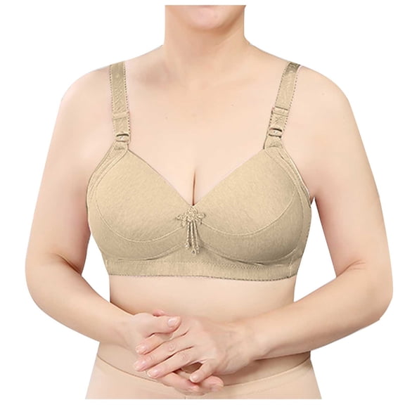 Comfy Sports Bras for Women Fashion Solid Comfortable Hollow Out Bra Underwear No Underwire V-Neck Full-Coverage Bra Feature Hook and Eye Closure Padded Bra Style Y-284 , Khaki L