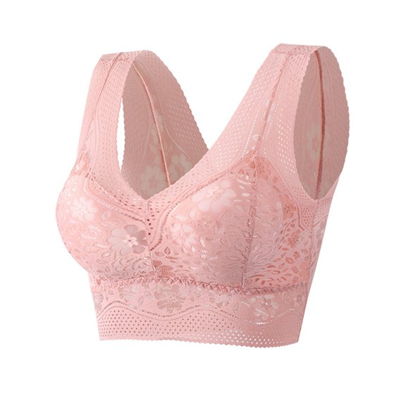 Cotton Bralettes for Women Fashion Lace Backless Solid Strap Wrap Hollow Out Bra Underwear V-Neck Lightly Lined Bra Feature Hook and Eye Closure T-Shirt Bra Style Y-17 , Pink-a One Size