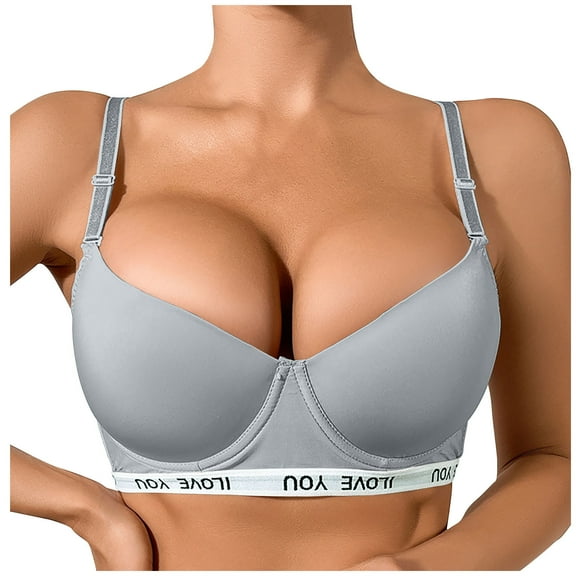 Cotton Bras for Women Seamless Bra Feature V-Neck Wire-Free Bra Style W-763 Gray S