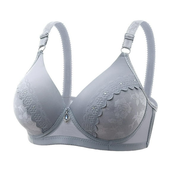 Cotton Sports Bra Women Embroidered Glossy Comfortable Breathable Bra Underwear No Underwire V-Neck Padded Bra Feature Hook and Eye Closure Full-Figure Bra Style Y-375 , Gray L