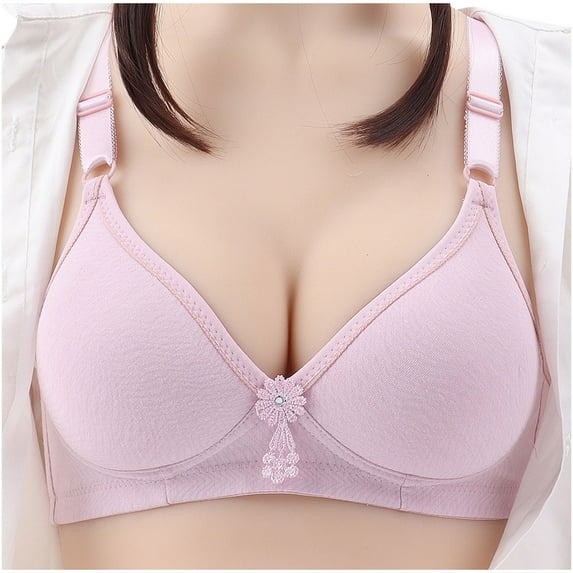 Front Closure Bras Women No Underwire Bra Feature V-Neck No Underwire Bra Style W-410 Hook and Eye Closure Large Sports Bras Pinks 40
