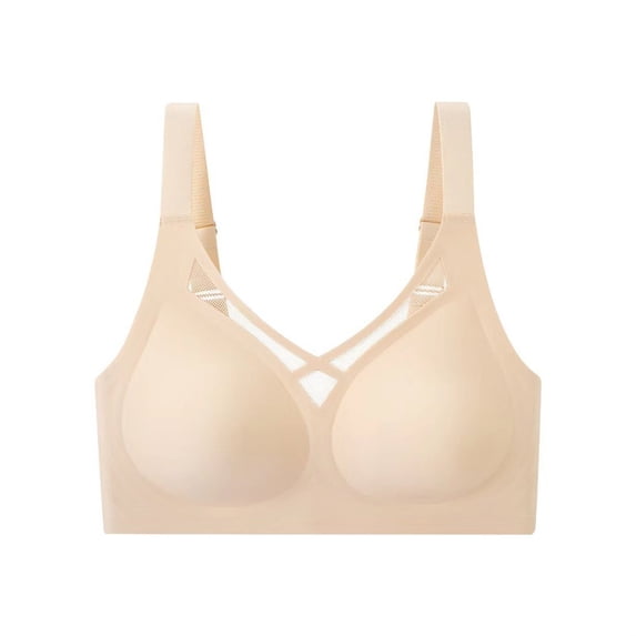Front Closure Sports Bras for Women Back-Smoothing Bra Feature V-Neck Training Bra Style W-1099 Hook and Eye Closure V Neck Bralettes Beige 3XL