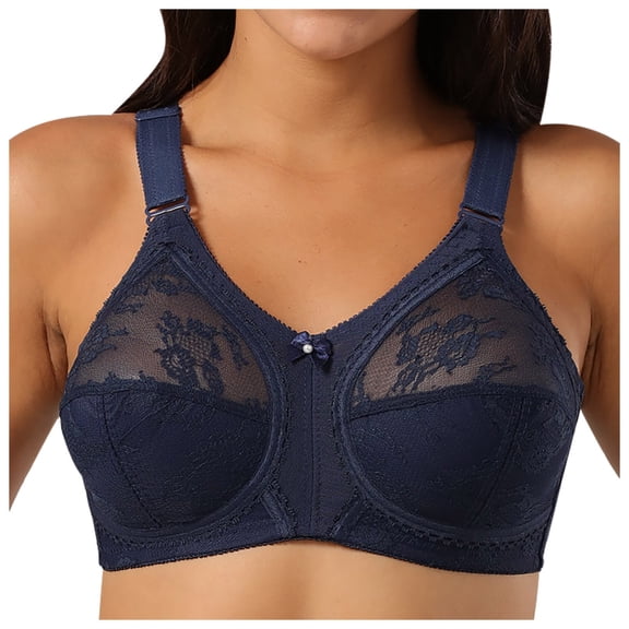 Full-Coverage Bras for Women Ultra Thin Full Cup Bra Without Underwire Lace Bra V-Neck Seamless Bra Feature Hook and Eye Closure Push-up Bra Style Y-20 , Blue 105C