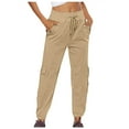 thumbnail image 1 of Joggers Pants Women High Waisted Cargo Pant with Pockets Button Drawstring Elastic Waist Polyester Athletic Sweatpants Casual Slim Leg Cropped Pants, 1 of 6