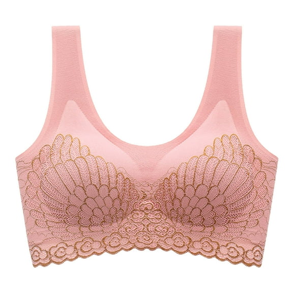 Lace Bra Women Tops Bra Wire-Free Underwears Base Vest Style Sports Lingerie V-Neck Pullover Bra Feature Hook and Eye Closure T-Shirt Bra Style Y-261 , Pink-a XL