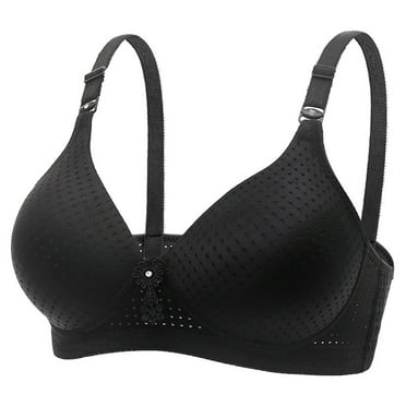 Lace Nursing Bra Women Comfortable Breathable Bra Underwear No Underwire V-Neck No Underwire Bra Feature Hook and Eye Closure Training Bra Style Y-393 , Black M