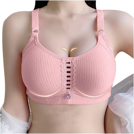 Lace Push-Up Bra Women Fashion Solid Color Comfortable Hollow Out Bra Underwear No Underwire V-Neck No Underwire Bra Feature Hook and Eye Closure Longline Bra Style Y-346 , Pink-a 42