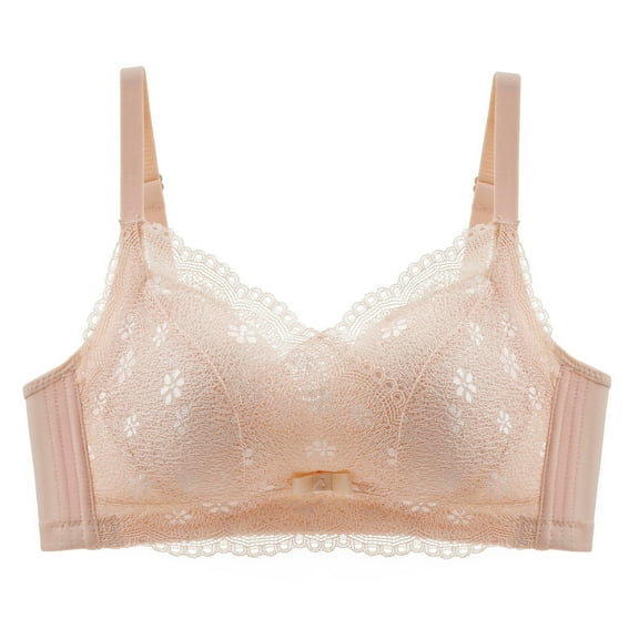 Lace Push Up Bra Women Ladies Comfortable Breathable No Underwire Lace Push up Bra Woman Underwear V-Neck Seamless Bra Feature Hook and Eye Closure Bralette Bra Style Y-596 , Beige XL