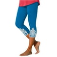 thumbnail image 1 of Ladies Capris Pants Women Floral Lace High Waisted Yoga Capris Solid Cropped Pants Casual Summer Polyester Soft Stretch Capris Leggings Light Blue s, 1 of 7
