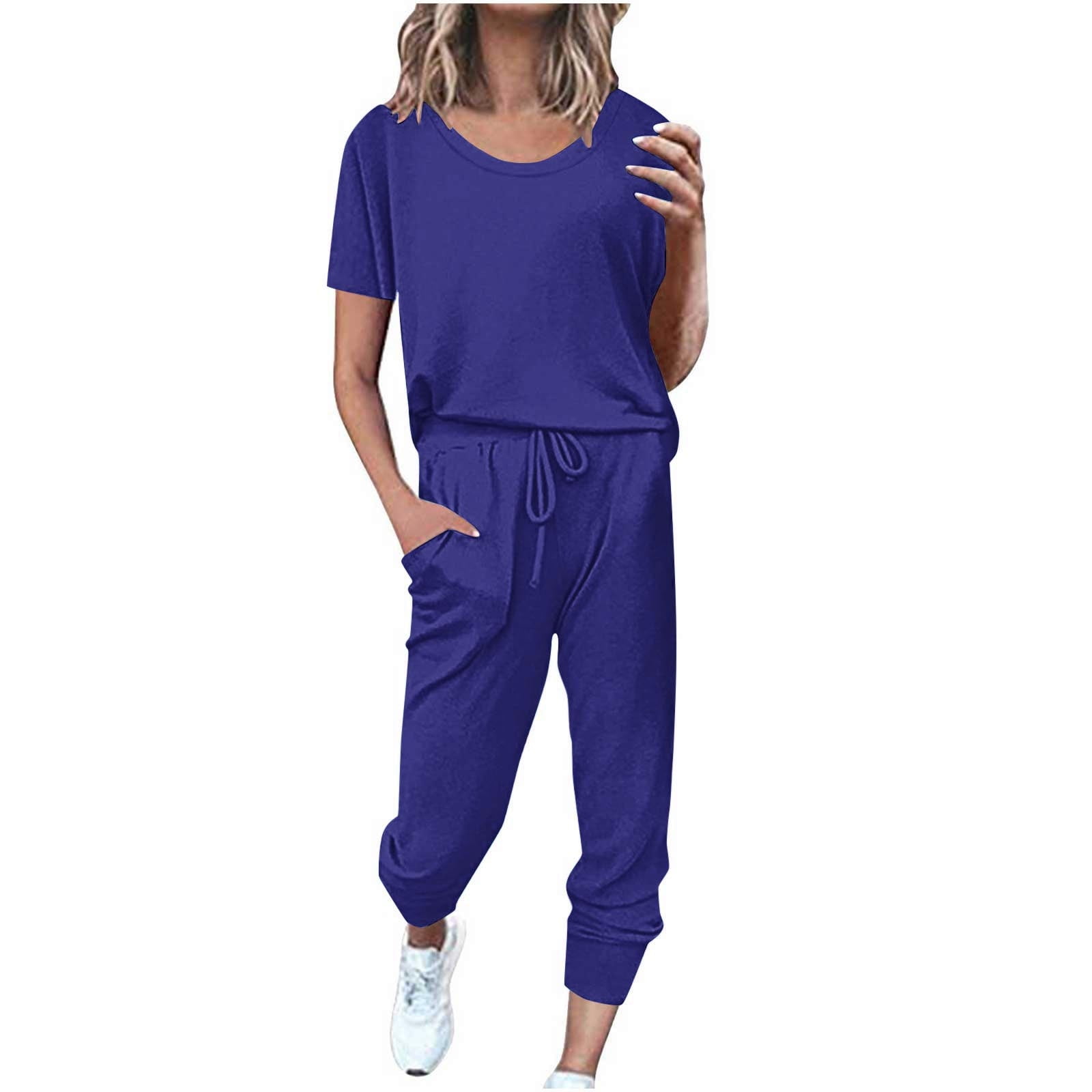 Round Neck Short Sleeve Top and Pants Set