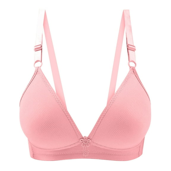 Molded Bra Women Three-Breasted Comfortable Lace Push up Together Daily Bra Underwear No Underwire V-Neck Full-Coverage Bra Feature Hook and Eye Closure Balconette Bra Style Y-386 , Pink-a S