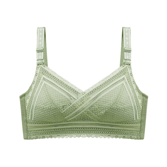 No Show Bras for Women Plus Size Lace Bra No Underwire Push Up Underwear Vest-Style Sleep Bra V-Neck Convertible Bra Feature Hook and Eye Closure Soft Bra Style Y-199 , Green XL