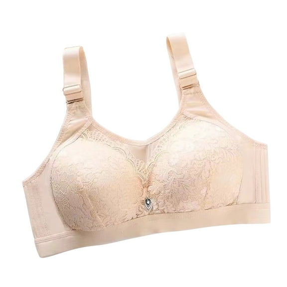 No Underwire Bras for Women Padded Bra Feature V-Neck Wire-Free Bra Style W-393 Beige S