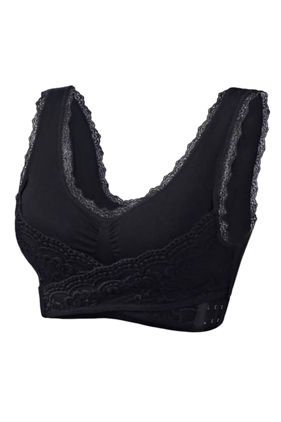 Open Back Sports Bra Women Back-Smoothing Bra Feature V-Neck Push-up Bra Style W-1073 Front Closure Closure Bra and Panty Sets Black S