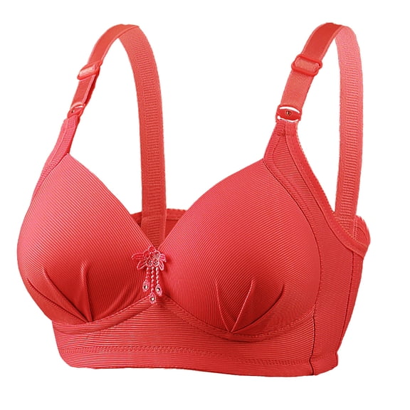 Padded Bralettes for Women Plue Size Full Cup No Underwire Cotton Breathable Underwear V-Neck Convertible Bra Feature Hook and Eye Closure Bralette Bra Style Y-171 , Red XXL