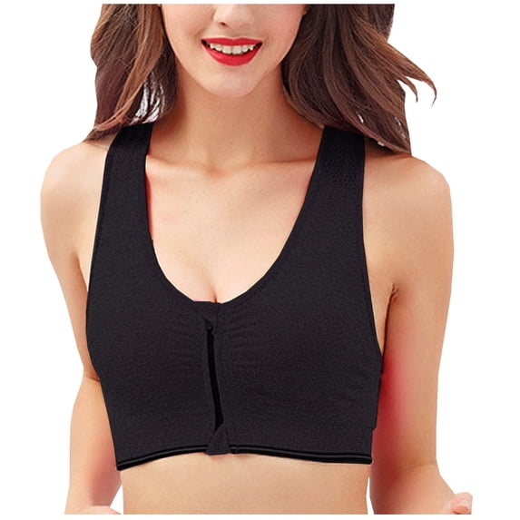 Padded Bras for Women Push Up Zipper Gathers No Underwire Running Bralettes Underwear Sports Bra V-Neck No Underwire Bra Feature Hook and Eye Closure Full-Figure Bra Style Y-191 , Black XXL