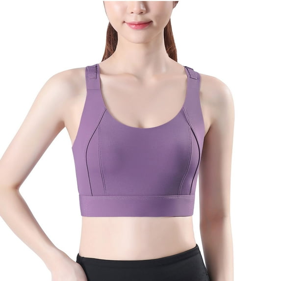 Padded Sports Bra Women Back-Smoothing Bra Feature V-Neck Padded Bra Style W-1232 Purple M