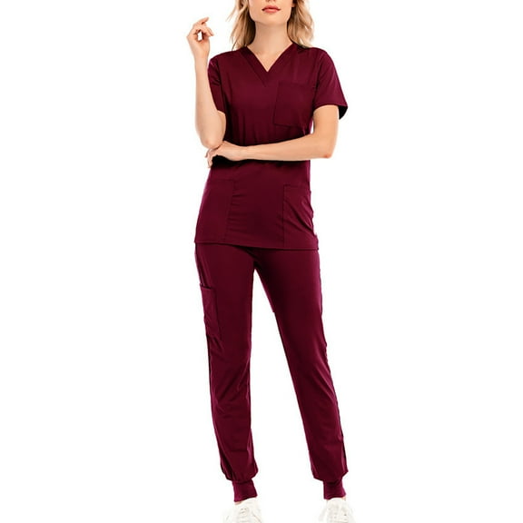 Pants Sets Women 2 Piece Outfits Short Sleeve V-Neck Blouses & Shirts Sets Solid Color Casual and Comfortable V-neck Short Sleeve Tops Wide Leg Long Pants Set Outfits for Summer Wine xxl