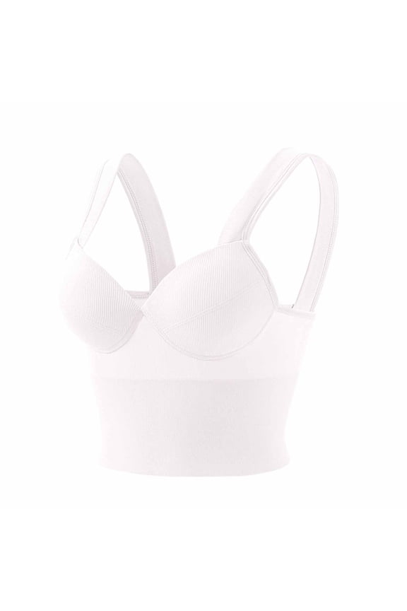 Push Up Bralettes for Women Underwear Thin Back Strap with A Bra Pad Inside To the Bare Chest Integrated Vest V-Neck Padded Bra Hook and Eye Closure Push-up Bra Style Y-296 , White One Size
