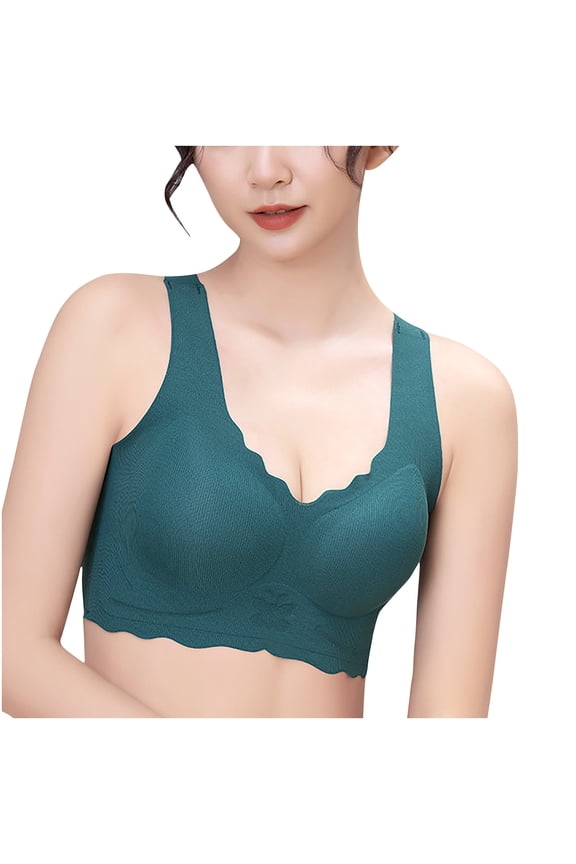 Running Bras for Women High Impact No Underwire Bra Feature V-Neck Push-up Bra Style W-792 Hook and Eye Closure Full-Coverage Bras Green-a 3XL