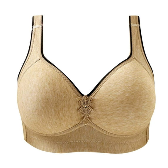 Sleep Bras Women Comfortable Plus Size Breathable Bra Underwear No Underwire V-Neck No Underwire Bra Feature Hook and Eye Closure Sport Bra Style Y-400 , Beige L