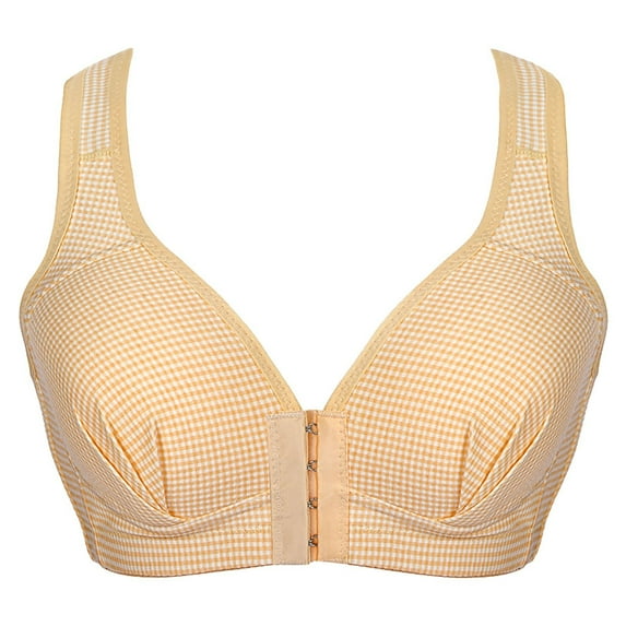 Mallwal Sleeping Bras Women Full-Coverage Bra Feature V-Neck Demi & Balconette Bra Style W-182 Front Closure Closure Cotton Bras Yellow M