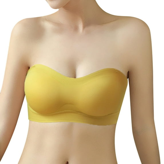 Sleeping Bras Women Full-Coverage Bra Feature V-Neck T-Shirt Bra Style W-1796 Yellow M