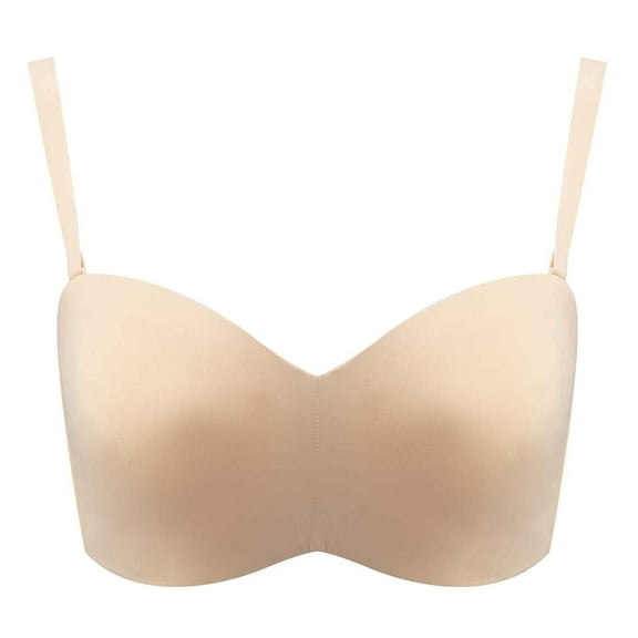 Sport Bra Women Lightly Lined Bra Feature V-Neck Strapless Bra Style W-1111 Beige 75G