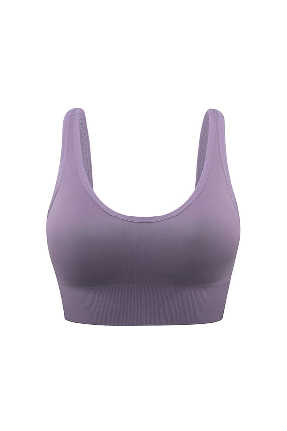 Sports Bra Tank Top Women Yoga Bras Solid Sleeveless Cold Shoulder Casual Tanks Blouse Tops V-Neck Seamless Bra Feature Hook and Eye Closure Balconette Bra Style Y-11 , Purple M