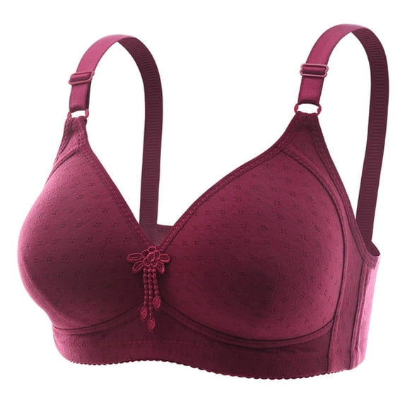 Sports Bras Plus Size Women Embroidered Glossy Comfortable Breathable Bra Underwear No Underwire V-Neck No Underwire Bra Feature Hook and Eye Closure Sport Bra Style Y-391 , Red L