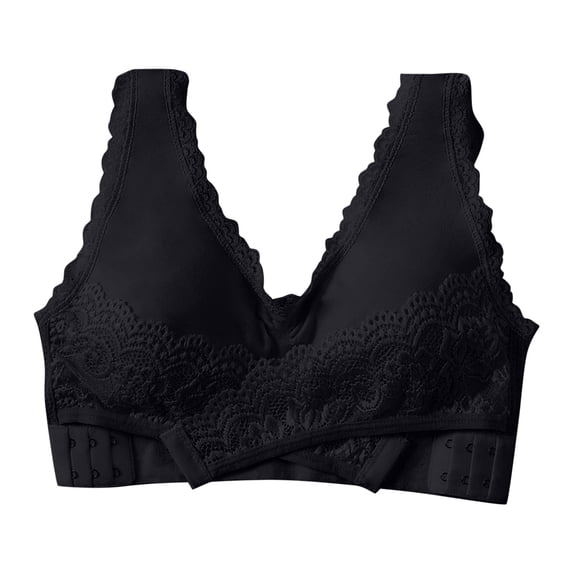 Sports Bras for Women High Support Solid Color Lace Comfortable Bra Underwear Undies V-Neck Full-Coverage Bra Feature Hook and Eye Closure Push-up Bra Style Y-165 , Black XL
