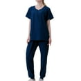 thumbnail image 1 of Summer Women Outfits Travel Outfits for Women Clothing Set Female V-Neck Short Sleeve Tops Pants Sets Long Pant Style S_330 Women's Tracksuits Navy XXL, 1 of 2