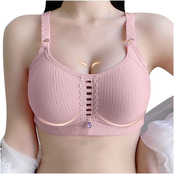 Support Yoga Bra Women Fashion Solid Color Comfortable Hollow Out Bra Underwear No Underwire V-Neck Lightly Lined Bra Feature Hook and Eye Closure Bralette Bra Style Y-346 , Pink-b 40