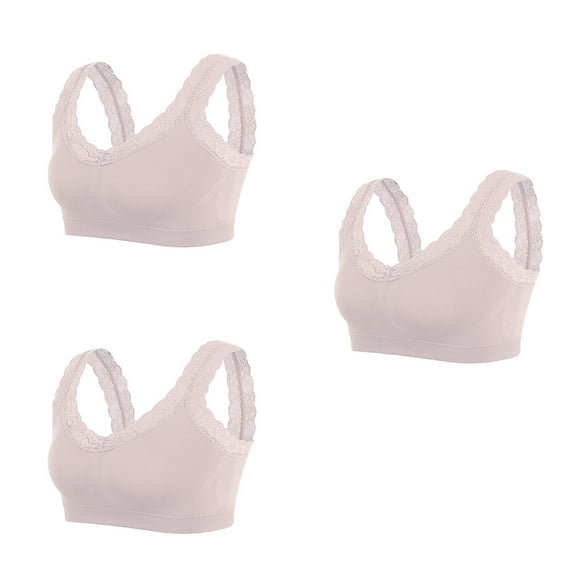 Mallwal Tank Tops Bra Women Pullover Bra Feature V-Neck Demi & Balconette Bra Style W-1895 Hook and Eye Closure Lace Sports Bras Pinks One Size