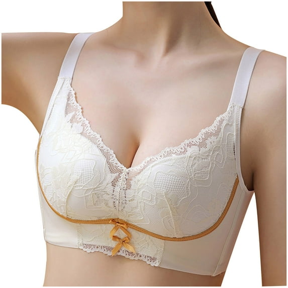 Training Bra for Girls Women Back-Smoothing Bra Feature V-Neck Wire-Free Bra Style W-1460 Hook and Eye Closure No Wire Push Up Bras White L