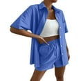 thumbnail image 1 of Two Piece Linen Set Spring Outfits for Women Clothing Set Female V-Neck Short Sleeve Tops Pants Sets Cargo Pant Style S_395 Women's Tracksuits Blue S, 1 of 7