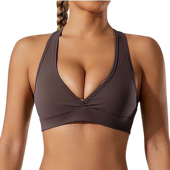 V Neck Sports Bra Women Seamless Bra Feature V-Neck Strapless Bra Style W-1120 Coffee XL