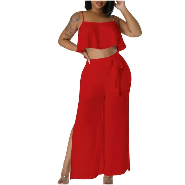 Mallwal Wide Leg Pant Set Summer Sets Women 2 Piece Outfits Clothing ...