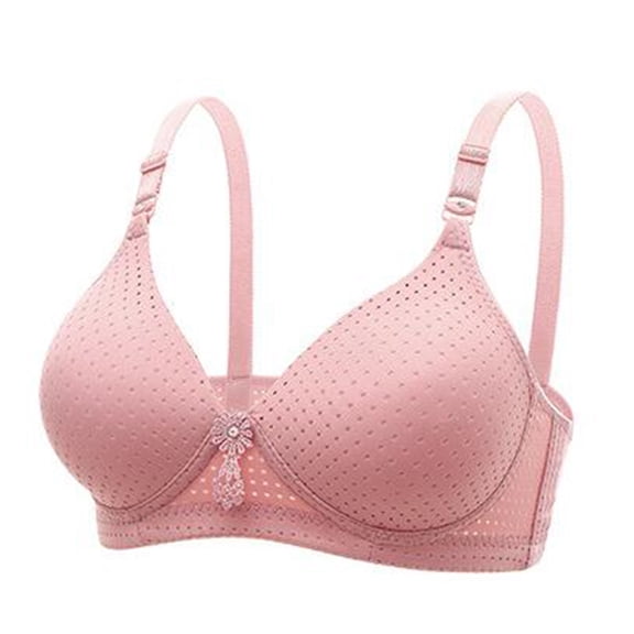 Wire Free Push Up Bras for Women Comfortable Breathable Bra Underwear No Underwire V-Neck Padded Bra Feature Hook and Eye Closure Molded Bra Style Y-393 , Pink-a L