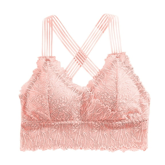 Wirefree Push Up Bra Women Lingerie Lace Chest Tube Tops Backless Bra Camisole Base Underwear V-Neck Padded Bra Feature Hook and Eye Closure No Underwire Bra Style Y-114 , Pink-a one size