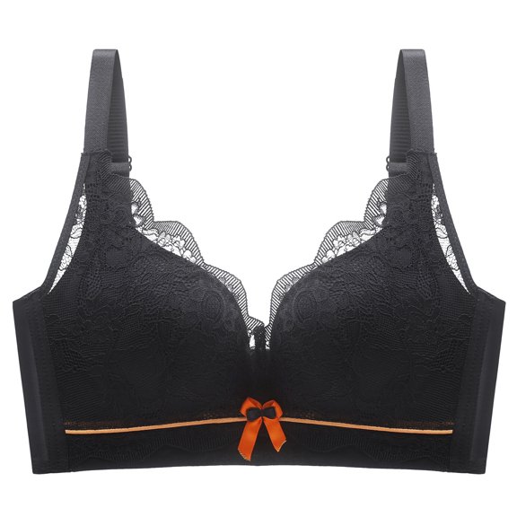 Wireless Bras for Women Ladies Comfortable Breathable No Underwire Lace Push up Bra Woman Underwear V-Neck No Underwire Bra Feature Hook and Eye Closure T-Shirt Bra Style Y-592 , Black 32