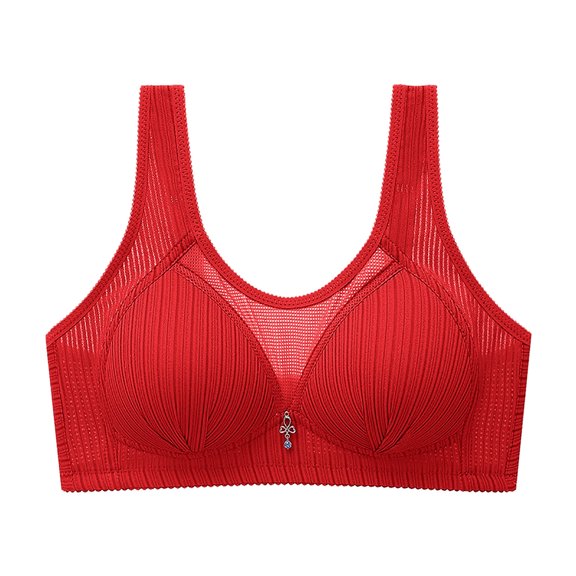 Wireless Comfortable Bra Women Seamless Bra Feature V-Neck Push-up Bra Style W-821 Red M