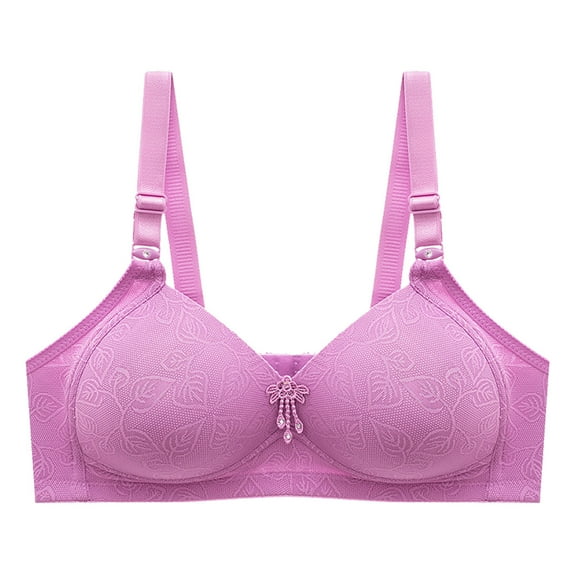 Women Bras Wireless Back-Smoothing Bra Feature V-Neck Nursing Bra Style W-1704 Purple XXL