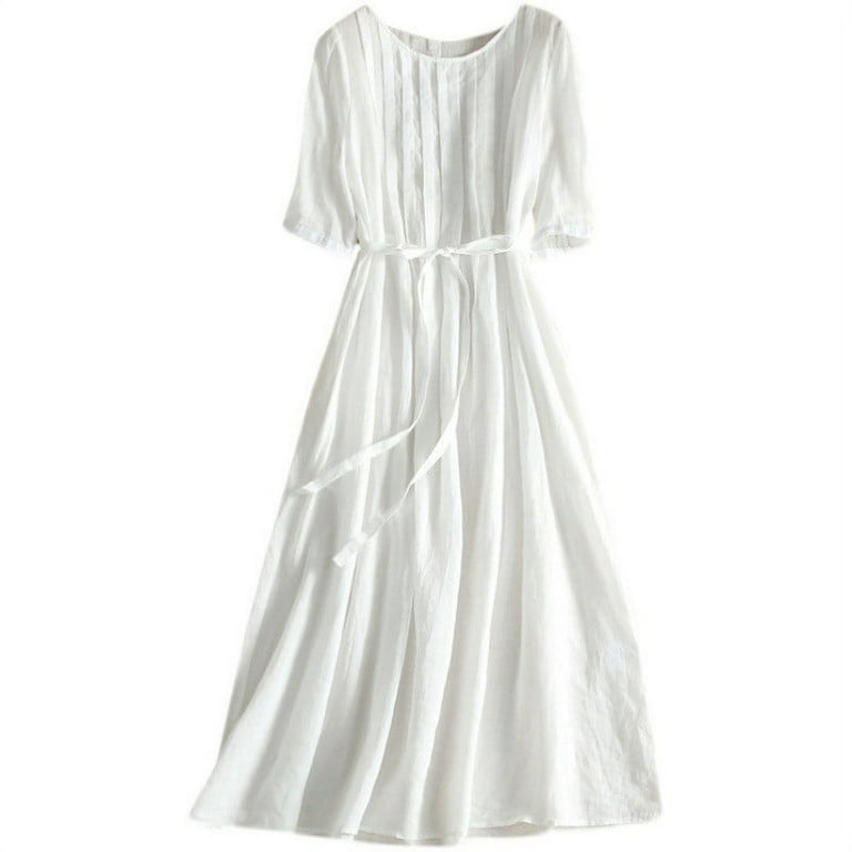 Dresses for Women 2024 Party Summer Short Sleeve Solid Round Neck