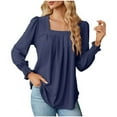 thumbnail image 1 of Women Outfit Summer Short Sleeve Square Neck Blouses & Shirts Sets Women's Summer Solid Lace Squar E Neck Bubble Short Sleeve Solid T-shirt Tops Beach Outfits for Women Navy l, 1 of 5