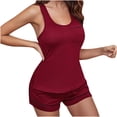 thumbnail image 1 of Women Outfits Short Sleeve V-Neck Blouses & Shirts Sets Women's Solid Color Casual and Comfortable Home Pajamas with Suspender Shorts Set Two Piece Sets for Women Spring Red s, 1 of 7
